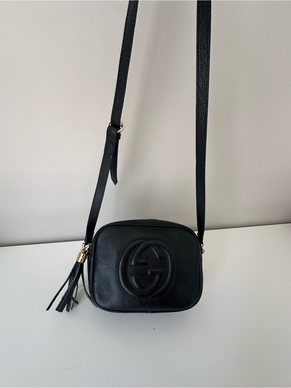Gucci Black Pebbled Leather Crossbody with Tassel